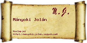 Mányoki Jolán névjegykártya